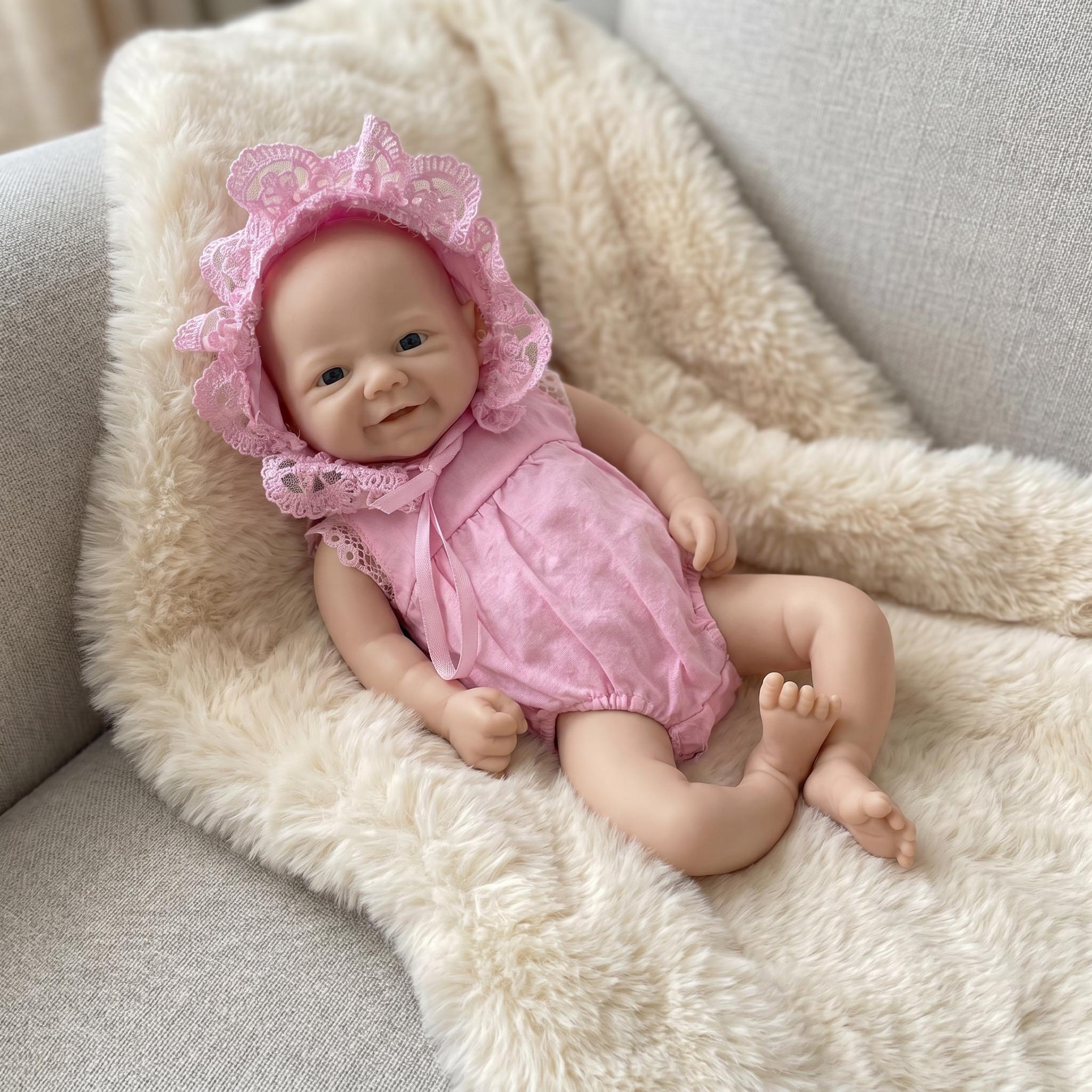 13-Inch BPA-Free Soft Silicone Reborn Newborn Baby Doll Girl, Handcrafted Realistic Artist-Drawn Soothing Doll with Cute Smile, Anxiety Relief, Cuddly Children Development Gift, Home Decor Toy