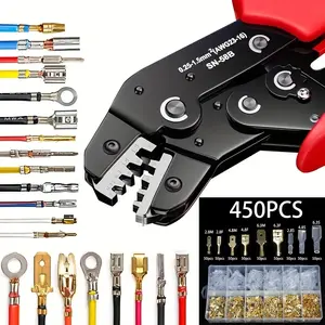 450pcs Of Terminal Blocks And Crimping Pliers Set - Perfect For Electrical Work, Wire Connections, And Cable Joints, With Professional Ratchet Crimping Machines (0.25-1.5mm2, 23-16 AWG) To Upgrade Your Connections