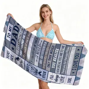 Inspirational Quote Printed Beach Towel for Dad, Made of Soft Microfiber, Quick-Drying, Sand-Proof and Lightweight, Can Be Used as Camping Towel and Bath Towel, Suitable for Beach, Pool and Gym, A Great Father's Day Gift for Dad