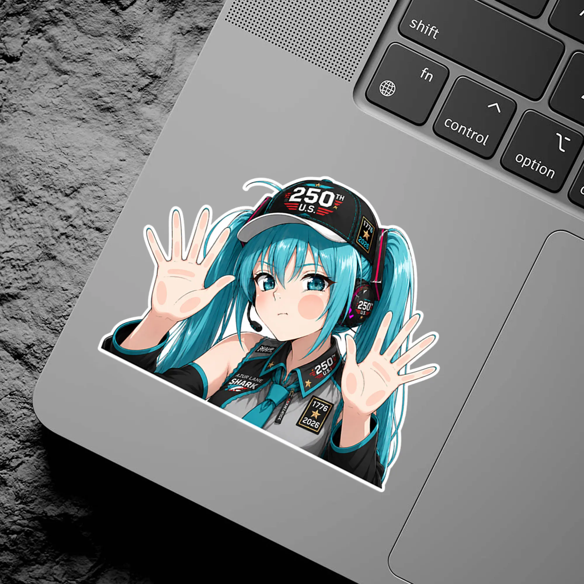 Hatsune Miku America 250th Vinyl Sticker, Vocaloid Anime Decal, Patriotic USA Anniversary Peeker Sticker, Laptop Car Decor