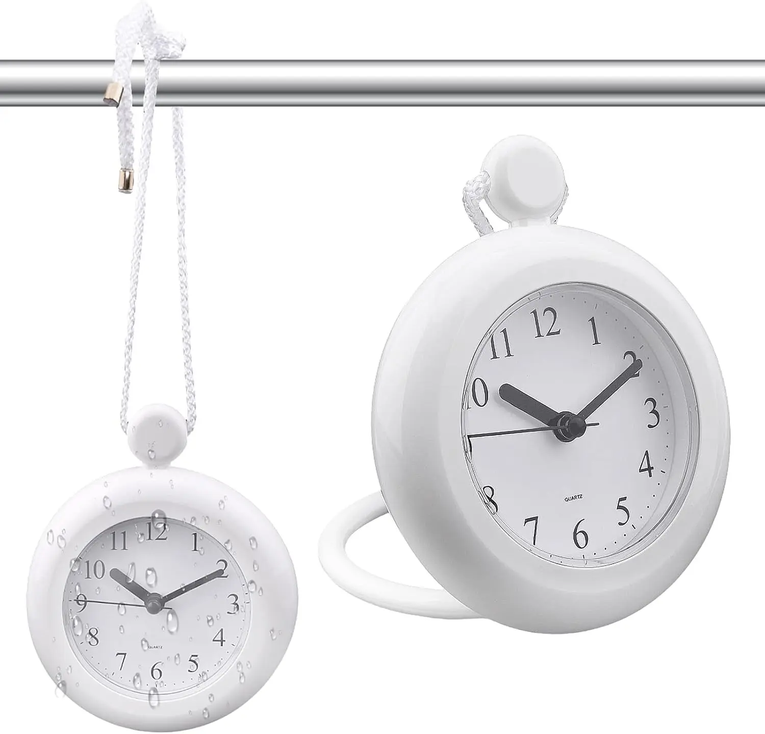 Waterproof Shower Clock, Silent Analog Quartz Bathroom Clock | Waterproof shower clock with silent analog quartz movement for bathroom, kitchen, laundry room, desk, and wall use