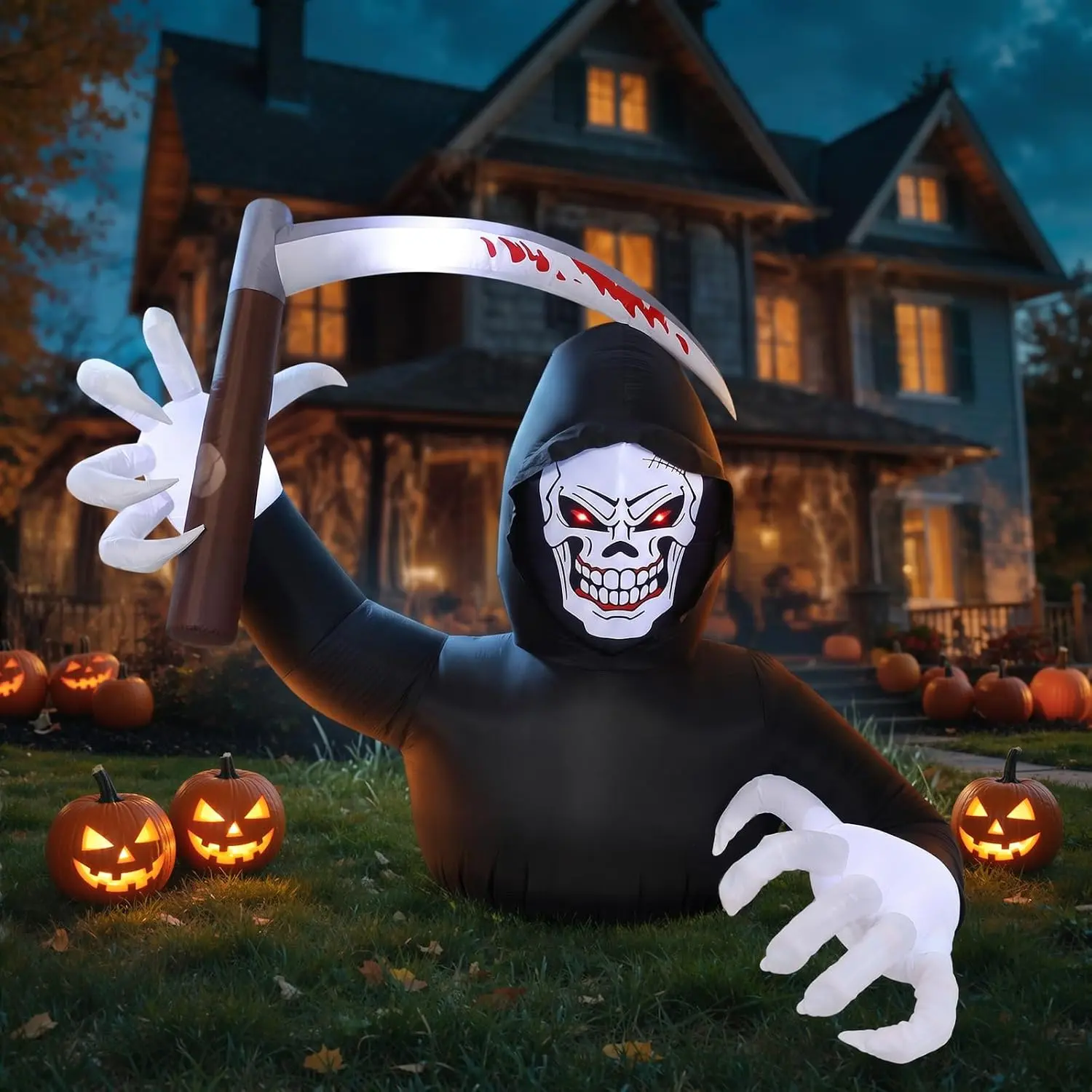 7.2FT Halloween Inflatable Outdoor, Inflatable Grim Reaper Decor | Scary Grim Reaper, Build-in LED Lights, Quick Inflation, Large Halloween Blow Up Garden Lawn Yard Outside Party Decorations