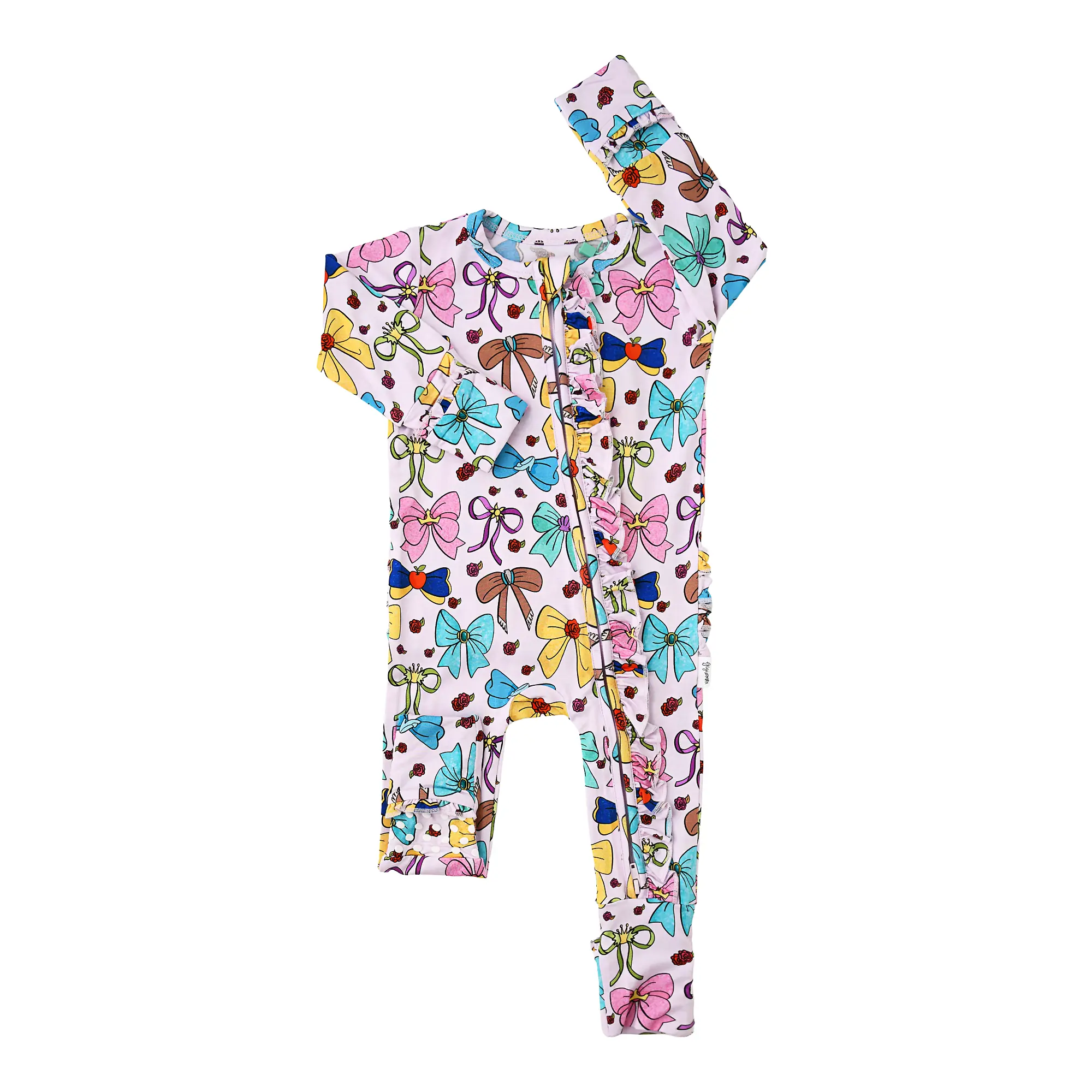 Princess RUFFLE ZIP Super Soft & Comfortable 2-Way Zipper Bamboo Viscose Romper with Mitten Cuffs & Fold-Over Feet for Easy Diaper Changes