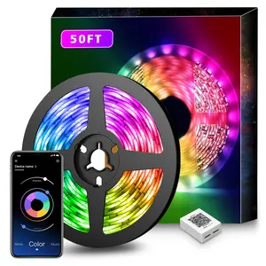 Nexillumi 50Ft Music Sync Color Changing LED Strip Lights with Remote, App Control, and Built-in Mic (APP+Remote+Mic)