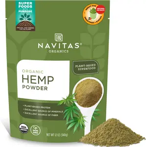Navitas Organics Hemp Powder – Vegan Protein, Fiber & Minerals – for Smoothies, Oatmeal, Baking, Bars & More – Cold-Pressed – USDA Organic, Non GMO, Kosher, Gluten Free (12oz. Bag, 11 Servings), Dietary