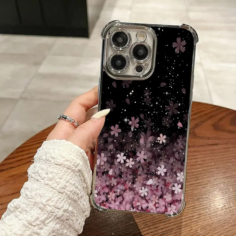 Cherry Blossom Pattern phone case Suitable for iPhone17 Pro Max Plus Air/ 16/15/14/13/12/11 Pro Max Plus electroplated anti drop soft case phone case Protector Screen Protector Protection Protective Cover Smartphone Casing Cellphone Shockproof