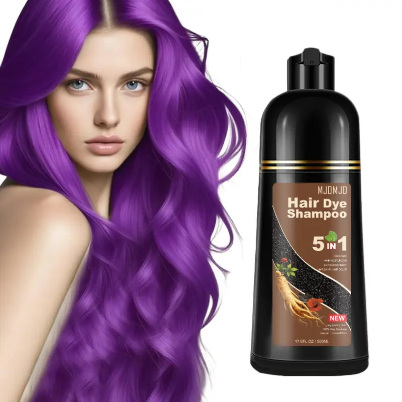 MJDMJD 5-in-1 Purple Herbal Hair Color Shampoo, 500ML Professional At-Home Instant Dye, Haircare Product for Hair Refresh (For Women & Men), Hair Colors