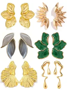 6 Pairs Chunky Gold Statement Earrings Irregular Petal Earring For Women Waterdrop Earrings Flower Dangle Earrings Leaf Stud Earrings Large Stud Earrings Hypoallergenic Earrings Gold Earrings Set