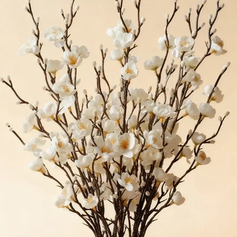 12-Piece Silk & Plastic Artificial Plum Blossom Stems - 21.5 in Plastic Flower Decorations, Artificial Plants for Tall Vase, Home Bedroom Floral Decor Centerpiece, DIY Gift (24pcs Option Available)
