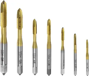 7 count Spiral Point Tap Set M2 M2.5 M3 M3.5 M4 M5 M6 Metric Thread Screw Taps, Titanium Coated High Speed Steel 6542 Machine Tapping Threading Repair Tool