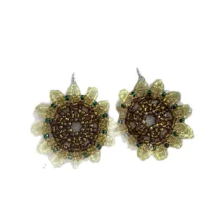 Dramatic Sunflower beaded earrings lightweight