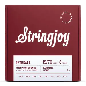 Stringjoy 15-70 8-String Baritone Light Gauge Naturals - Phosphor Bronze Acoustic Guitar Strings