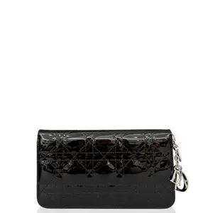 Pre-owned Dior Leather tote bags Cannage Lady Continental Zip Wallet Patent Calfskin Black (mt032426a9)