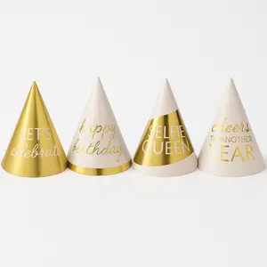 Golden Age Metallic Cone Birthday Party Hats, 4-Pack