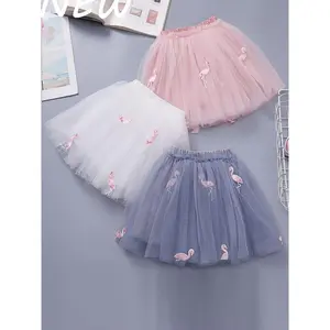 Girls Mesh Skirt Embroidered Short Fluffy Princess Skirt for Kids Girls Party Dance Summer Beach Mini Skirt