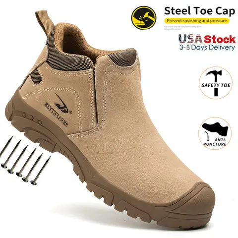 Men's Slip-On Corduroy Walking Shoes - All-Seasons Breathable Minimalist Steel Composite Toe Work Footwear, Anti-Smash, Anti-Puncture, Comfortable Corduroy Fabric Shoes for Warehouse, Industrial, Auto-Manufacture Use