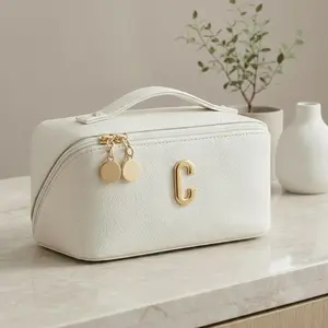 Personalized Faux Leather Makeup Bag With Gold Initial Monogram Bridesmaid Gift Bridal Party Gift Wedding Gift Cosmetic Bag Travel Toiletry