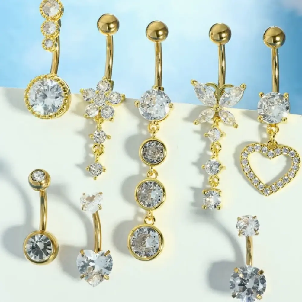 8PCS Belly Button Ring Dangle Belly Piercing Belly Rings 14G Belly Rings Surgical Steel Mini Belly