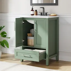 Bathroom Vanity with Sink, Freestanding Wooden Vanity Cabinet with Soft-Closing Door and Metal Handle, Modern Floor Standing Storage for Small Spaces