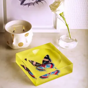 Yellow Brilliance Butterfly Plates - Vibrant Yellow Acrylic Design - 6" x 6" x 2" - Functional & Eye-Catching Decor Stylish Square Dish