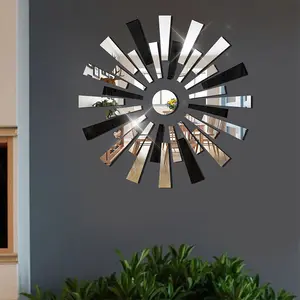 Sun-shaped Rectangular And Circular Combination Mirror Decorative Mirror Wall Stickers, Living Room Entrance Back Adhesive Self-adhesive Stairs Three-dimensional Decoration