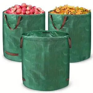 Large Capacity Foldable Garden Waste Bag with Handle, 3 Counts Foldable Lawn Bag for Leaves, Gardening Waste, Grass Clippings, Yard Waste, Outdoor Cleaning Storage Bag