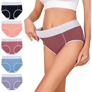 Women's Underwear High Waisted Cotton Briefs Stretch Panties Soft Full Coverage Underpants 5 Pack
