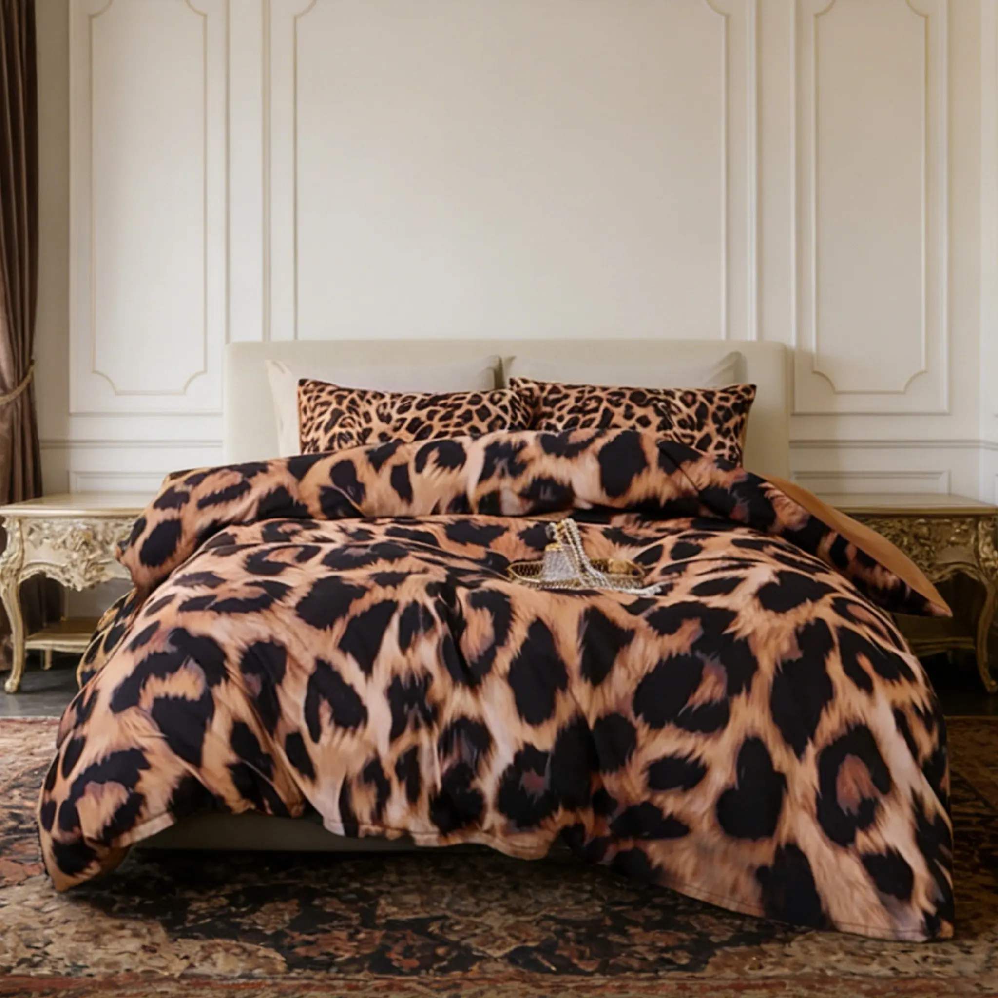 Sweet Cool Leopard Print Bedding Set 3 Piece, Includes 1 Duvet Cover  + 2 Pillowcases, No Insert Soft Comfortable Fabric, Ideal Gift for Couples