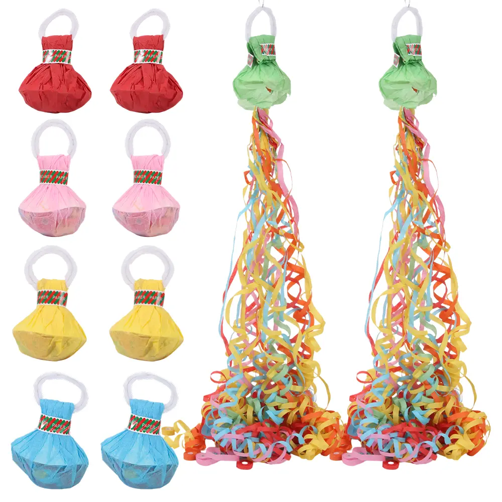 Pack of 10 Colorful Streamer Poppers, No Mess Multi-Color Paper Crackers, Hand Throw Confetti Streamers for Birthday, Wedding, Party Celebrations