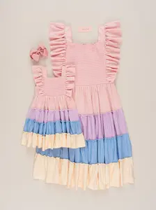 Mom & Me Tiered Color Blocked Pastel Dress