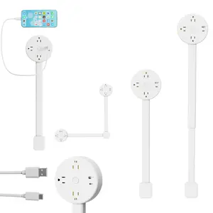 Rotating Telescopic Power Strip, 180° Swivel Electrical Outlet Extender with 3 AC Outlets & USB-A/USB-C Fast Charging, Adjustable 18.5–26in for Hard-to-Reach Sockets