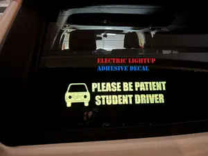 Student Driver Light up Decal with 5 Lighting Modes, Electric, LED, Glow Sticker for New Driver Cars, Trucks - Battery or USB Powered