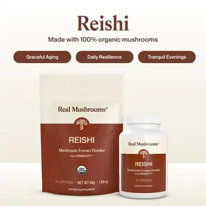 Real Mushrooms Organic Reishi Powder | 1000mg Per Serving | USDA Certified | Third Party Tested | Vegan Gluten Free Non GMO | 45g or 100g Pouch