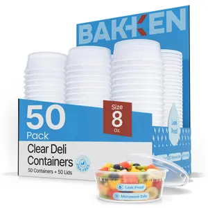 Plastic Deli Containers with Lids 8 oz (Pack of 50) – Leak-Proof, BPA-Free Food Storage Containers for Soup, Slime & Meal Prep, Stackable, Microwave, Dishwasher Safe, Reusable Clear Plastic