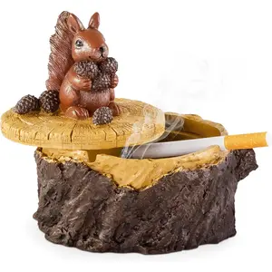 Outdoor ashtrays for cigarettes cute resin squirrel ashtray with lid for home and garden