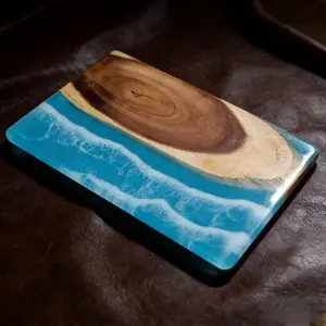 Ocean Cutting Board, Blue Resin Wave Serving Tray, Acacia Wood Cheese Board, Coastal Decor, Beach Home Gift, Handmade Kitchen Present