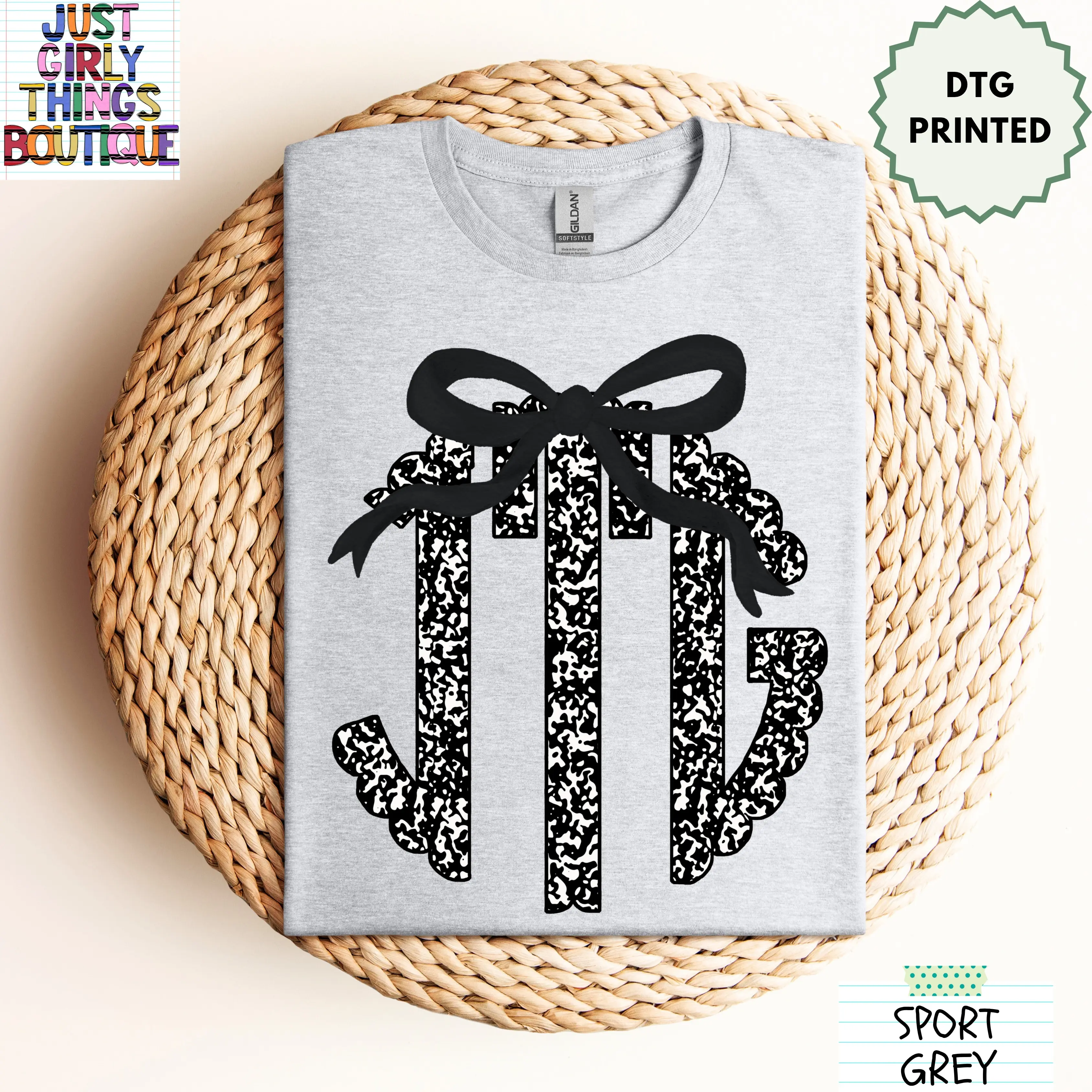 Custom Teacher Composition Notebook Monogram Shirt (Leave First Name Initial, Last Name Initial, Middle Name Initial in Notes at Checkout) - Gildan 64000 Softstyle/Gildan 5000 Heavy Cotton Tee -  Custom Monogram Shirt, Teacher Monogrammed Shirt