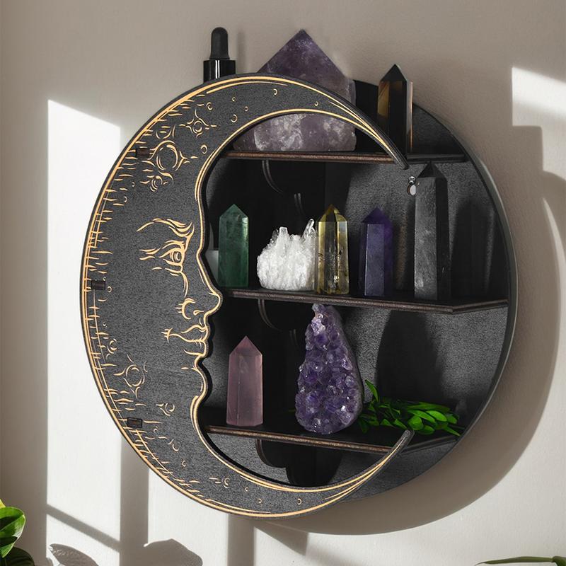 Creative Moon Leaf Pattern Wall Shelf, Wall Mount Design, Solid Wood Indoor Decor, Suitable for Living Room Bedroom Study, Made in China