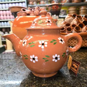 Handmade Terracotta Coffee Pot from Puebla Mexico - Lead-Free & large Capacity for Hot Coffee - Perfect for Home Office or Outdoor Events