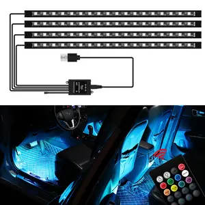 4in1 car neon lights RGB LED ambient lights car ambient foot light strip kit 48/72smd LED USB music rhythm lights motorcycle car decorative lights Car Interior Lighting