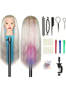 Professional 66cm Hairstyling Mannequin Head with Synthetic Hair, Realistic Braiding Practice Doll for Salon and Beauty School, Durable Training Tool for Barbers and Stylists