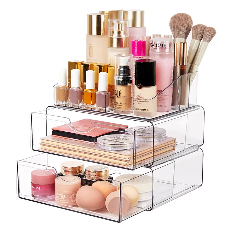 Multi-Layer Clear Acrylic Makeup Organizer with Drawers - Large-Capacity Cosmetic Storage Box for Lipsticks, Brushes, Skincare Products - Vanity, Bathroom Countertop Use