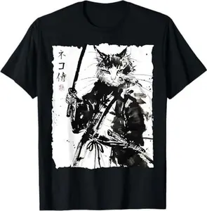 Japanese Samurai Warrior Ninja Cat Vintage Cat Art Graphic T-Shirt