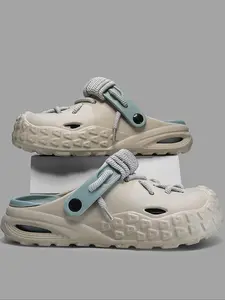 Men's Fashion Lace-Up Slip Resistant Sandals, Bohemian Hand-Woven Trendy Beach Shoes, Anti-Slip Quick-Dry Hollow-Out Design, Indoor Outdoor Walking