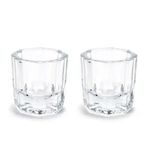 2Pcs Nail Art Dappen Dish Cups for Acrylic Liquid and Powder Clear Glass Nail Bowl Acrylic Powder Holder Nail Liquid Cup Acrylic Glass Jar Crystal Bowl for Nails