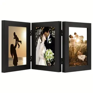 hologram box 5x7 Inch Tri-Fold Wooden Folding Photo Frame with Durable Material and Acrylic Front Panel, Home Decor Accessory, Wedding Photos, Couple Photos, Family Photos, Pet Photos