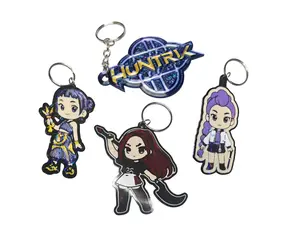 Huntrix Squad 4-Piece Demon Hunter Fan-Inspired Keychain Set with Holographic Shine & 3D-Printed Quality for Collectors Featuring Zoey Rumi Fiery Lead Singer and Huntrix Logo