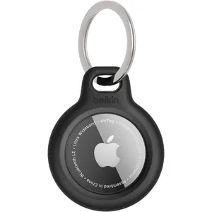 Belkin Apple AirTag Secure Holder with Key Ring - Durable, Scratch-Resistant Case with Open Face & Raised Edges - Protective AirTag Keychain Accessory for Keys, Pets, Luggage, & More - Black