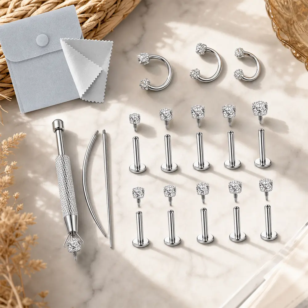Women's 16Pcs 16G Hypoallergenic Surgical Stainless Steel Flat Back Ear Studs - Internally Threaded Cubic Zirconia Cartilage Piercing Jewelry (Home Improvement, Building Supplies, Wallpaper & Wall Trim)