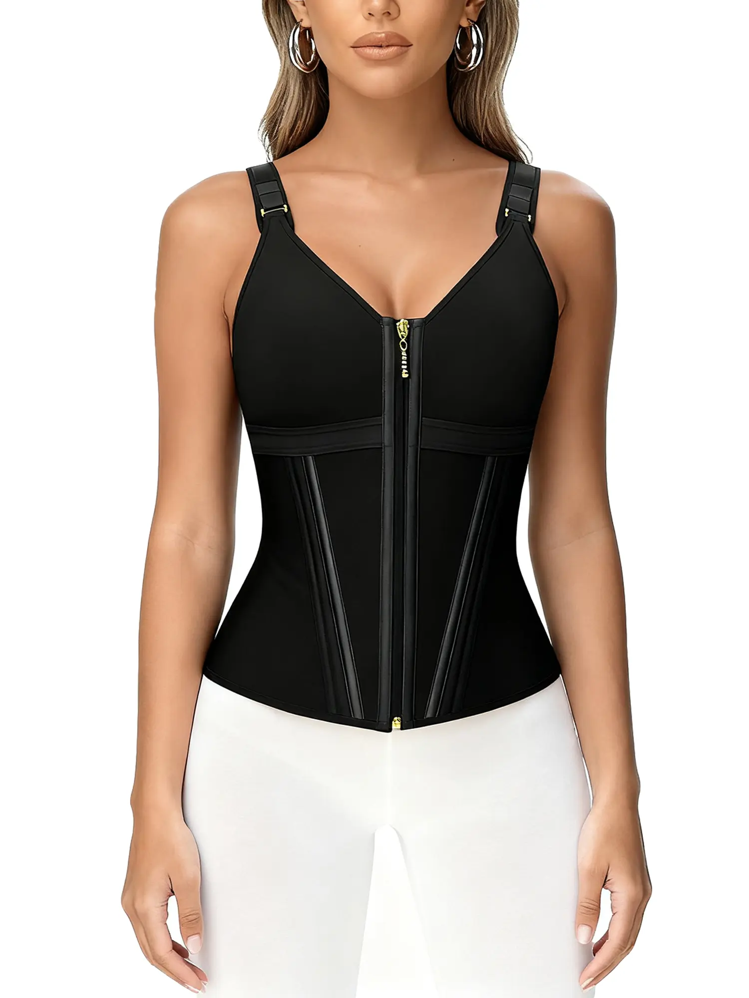 Waist Trainer Corset for Women Tummy Control Sport Workout Body Shaper Vest for Women Gym Zipper and Hooks Tank Tops Shapewear